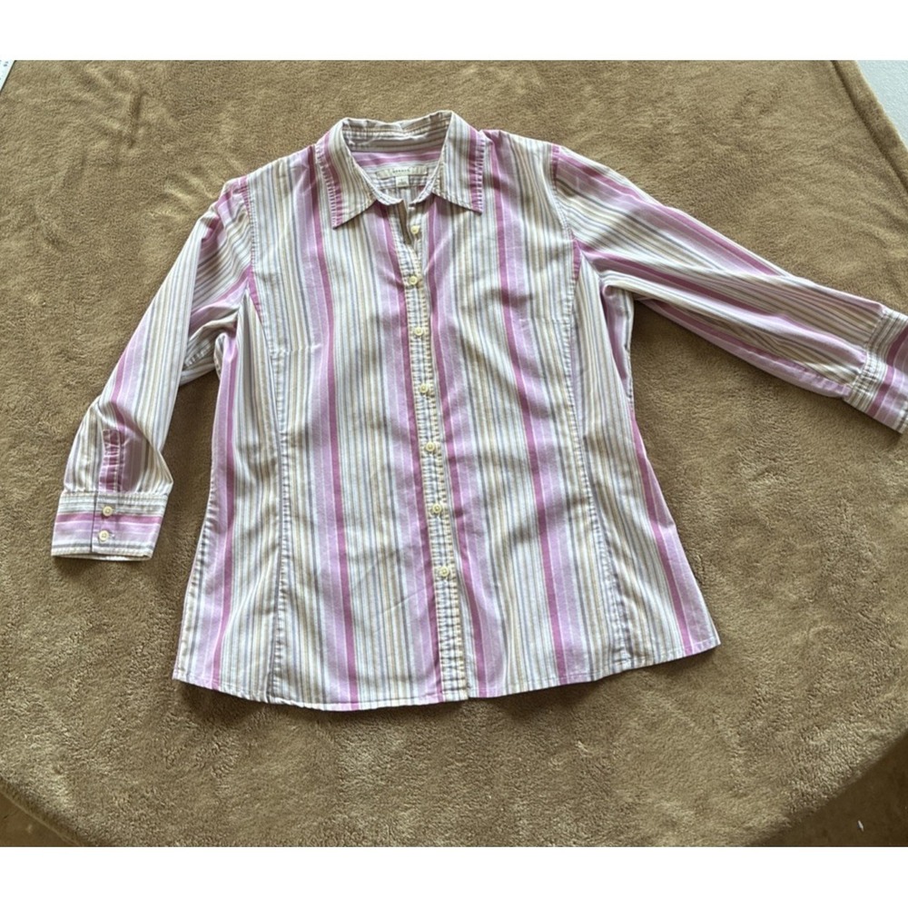 Women's Top Large Pink Button-up Multi Preppy Y2K Corporate Office Siren Classic